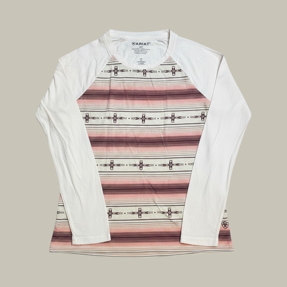 Ariat Pajama Top Womens S 10037917 Pink Cream Southwestern Raglan Long Sleeve